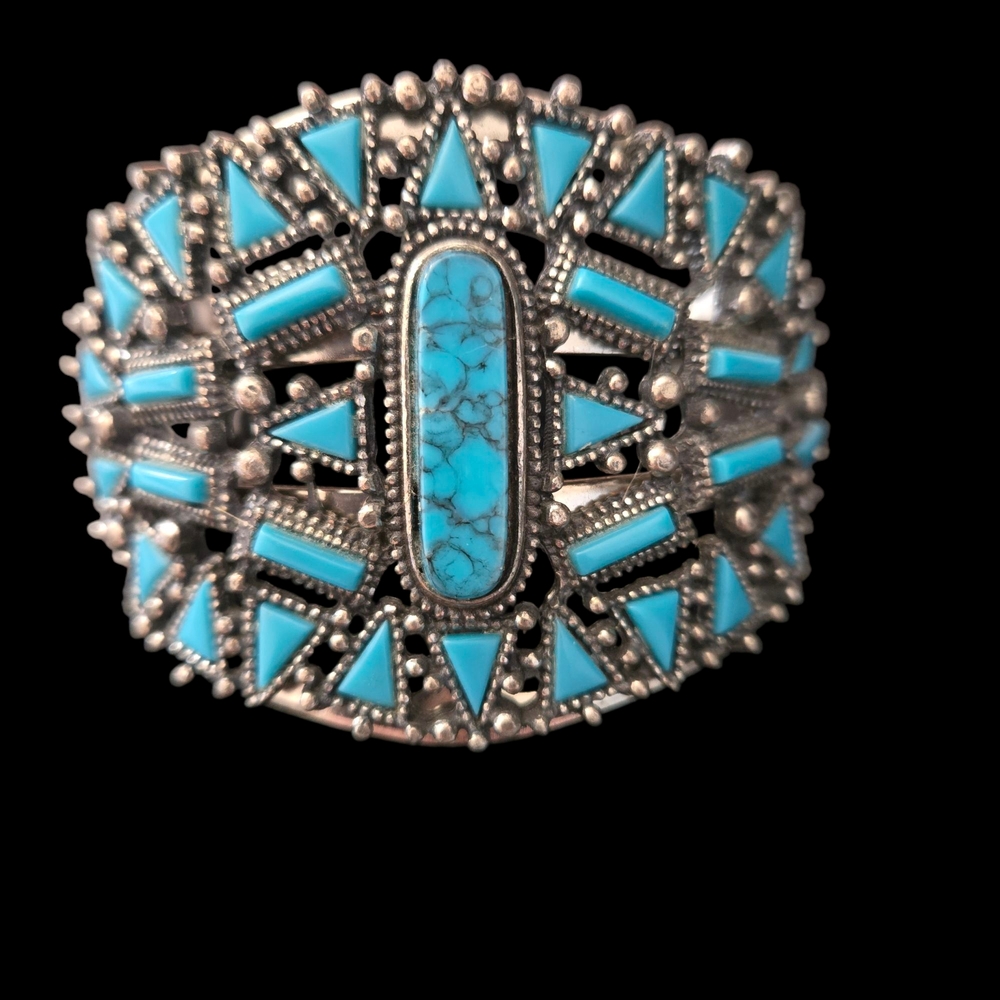 Faux Turquoise and Silver Tone Statement Bracelet